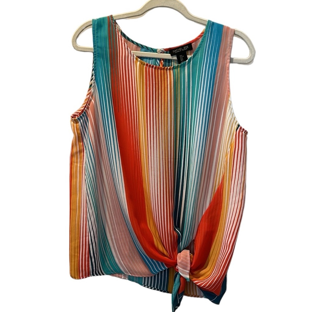 RACHEL ZOE SLEEVELESS MULTICOLORED STRIPE TOP LARGE